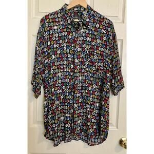 VTG Countess Mara Camp Shirt Mens Large Geometric Button Short Sleeve Oversized